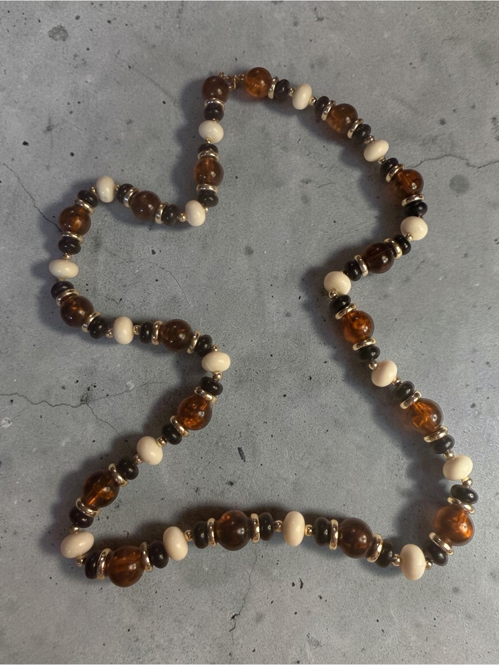 Vintage Amber and Cream Beaded Women's Necklace
